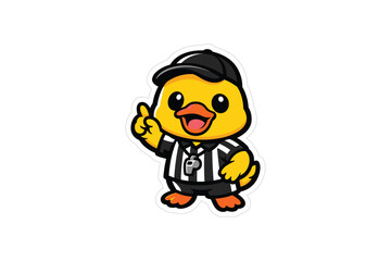 Fototapeta premium Cute Football Referee Duck Sticker, Funny Soccer Mascot Character With Whistle, Kawaii Sports Cartoon Animal, T Shirt Graphic Design