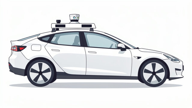White autonomous vehicle with sensors and cameras for smart transportation innovation