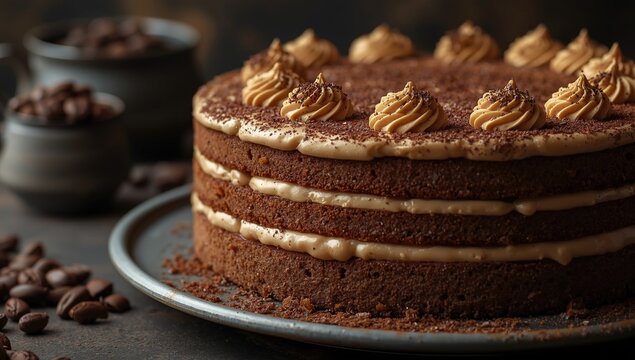 Luxurious French Opera Cake with Fiber Dense Layers and Coffee Infused Frosting