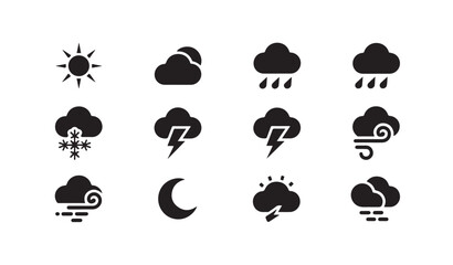 Obraz premium Black silhouette weather icons collection for web and mobile interface design application.