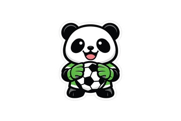 Obraz premium Cute Football Goalkeeper Panda Sticker, Funny Soccer Mascot Character Holding Ball, Kawaii Sports Fan Cartoon Animal, T Shirt Graphic Design