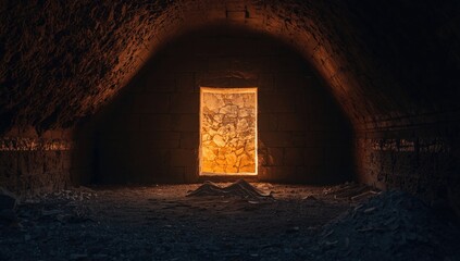 Fototapeta premium Uplifting resurrection scene with Easter empty tomb backdrop