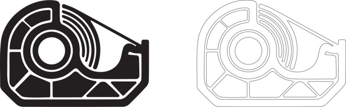 Tape dispenser vector icon, orbital adhesive tape holder symbol, weightlessness items fixing and onboard repair.