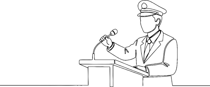 Illustration of Officer Delivering Formal Speech at Podium.