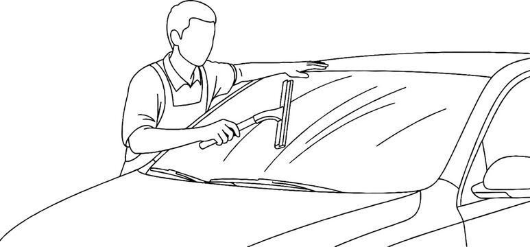 Auto Glass Repair Technician Working on Car Windshield.