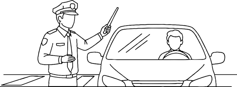 Police officer directing a stopped driver illustration.