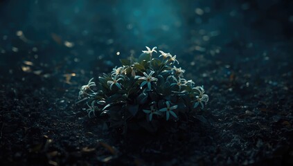 Obraz premium Full view of night blooming jasmine surrounded by dark moist soil