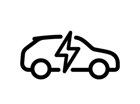 Simple electric car icon with lightning bolt symbol