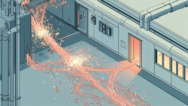 Industrial electrical failure causing sparks and electrical discharge near machinery