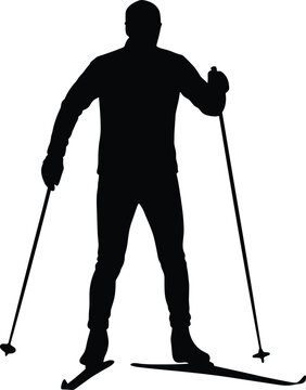 Creative silhouette of a skier with poles, symbolizing winter sports, balance, motion, adventure, and modern dynamic design concepts
