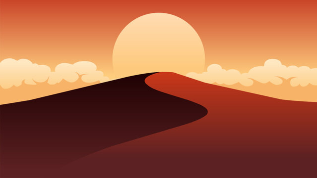 Desert landscape illustration with sand dunes on sunny day