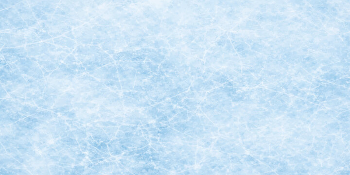 Ice surface with fine crack pattern, light blue texture background, cold and frozen water surface.