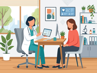 Fototapeta premium Doctor showing patient medical test results on a digital tablet in a modern clinical office setting