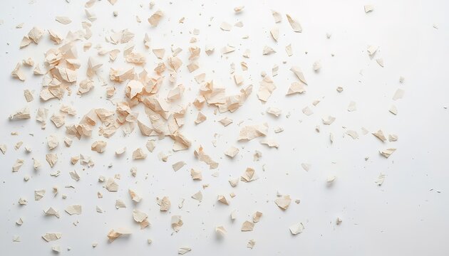Small colorful ceramic stone fragments scattered on a white background.