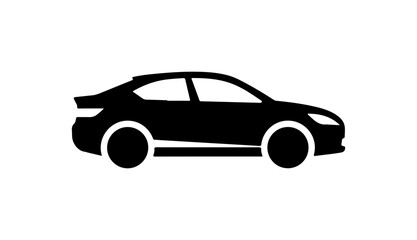 Fototapeta premium Black car silhouette, side view, vector icon, automotive symbol, transportation logo