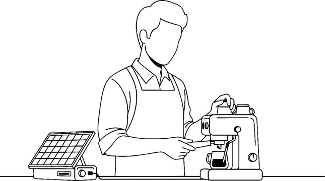 Skilled tailor operating industrial sewing machine carefully.