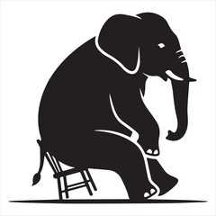 Fototapeta premium Elephant Awkwardly Perched On Small Chair Minimal Humor Concept