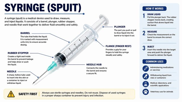Syringe Spuit 5mL Diagram Vector Medical Infographic Anatomy