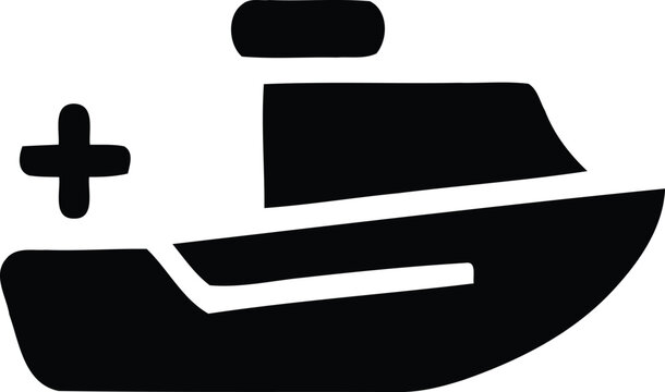 Medical fishing boat icon vector symbol with emergency transport nautical healthcare hospital