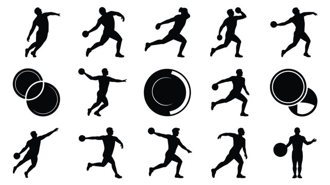 Set of 15 Discus Thrower Silhouettes Vector Icons