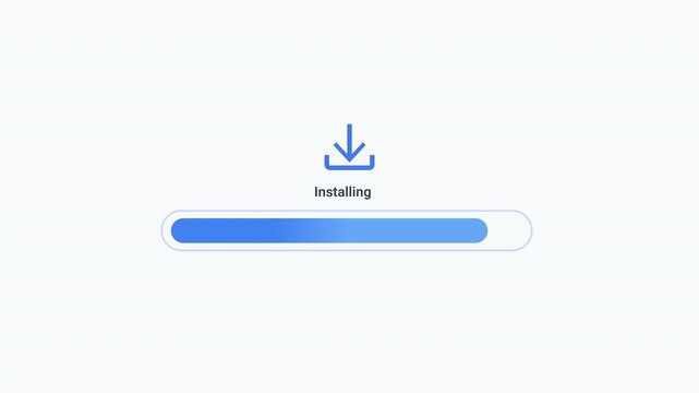 Animated installation progress bar with download icon and setup status indicator on a clean interface. Ideal for software installation, application deployment, system setup, updates, and technology wo