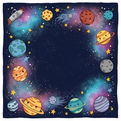 Naklejka premium Cosmic Cute: Whimsical Planets & Rocket Illustration