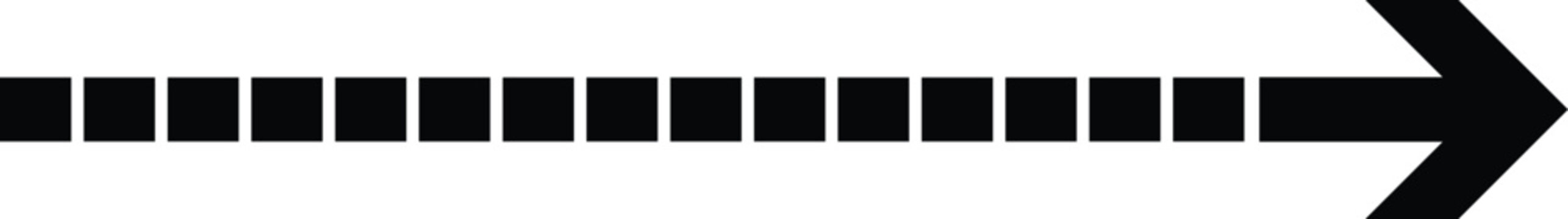 Black dashed line with arrow pointing to the right on a white background  simple directional graphic element for design