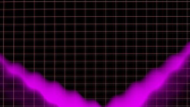 Abstract neon magenta wave chart on digital grid background with futuristic data visualization