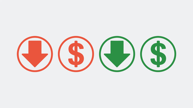 Financial arrow icons vector illustration showing red downward trend and green upward growth symbols for business market data analysis