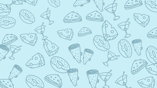 Food Tasting Seamless Pattern Background With Light Blue Food Icons And Doodles For Overlays And Presentations