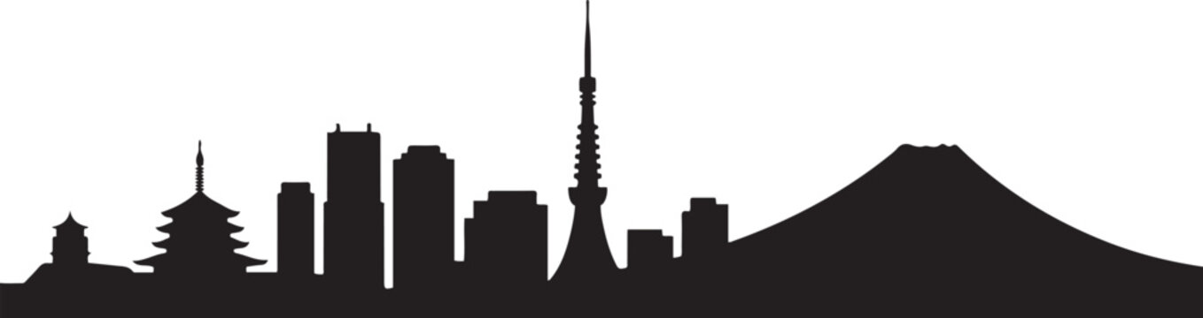 Welcome to Japan Skyline with Black Buildings. Vector Illustration. Tourism Concept. Vector Black silhouettes illustration