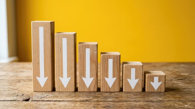 Cardboard Boxes Showing Downward Trend with Arrows.