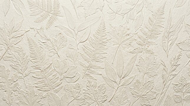 Seamless botanical paper imprint texture with leaf patterns