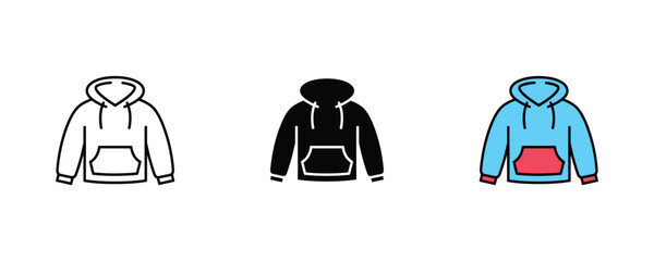 Casual hoodie sweatshirt and streetwear fashion apparel icon set. Youth winter outerwear clothing, sportswear fleece pocket jumper garment symbol. Vector Illustration © NH RIDOY