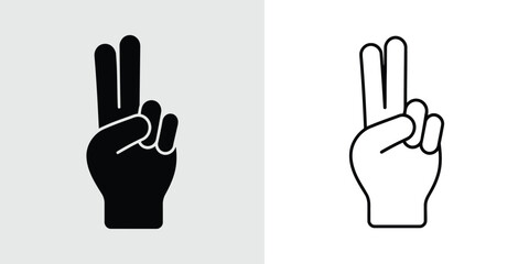 Fototapeta premium A set of two icons representing a victory or peace hand gesture, featuring both solid black and outlined styles.