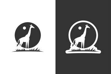 A minimalist giraffe logo design with a circular silhouette © DzgnVibe