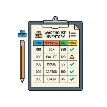 Warehouse inventory report with stock counts and item tracking.