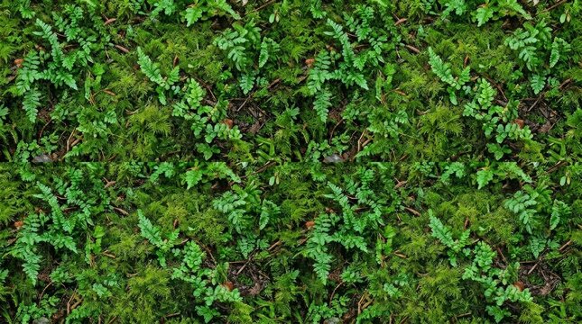 Seamless full frame of a fern and moss micro landscape