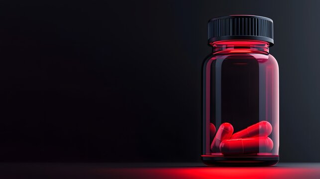 3d render of medical innovation concept featuring pharmacy bottle against a dark gradient...