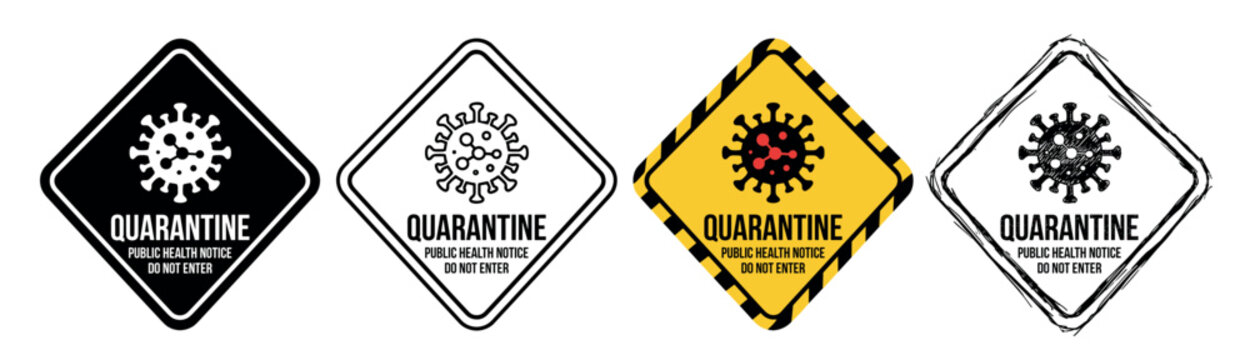 Quarantine Warning Signs with Coronavirus Symbol vector illustration