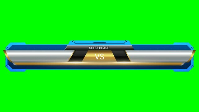 Futuristic Versus Screen Graphic with Metallic Blue and Gold Accents, Perfect for Sports and Gaming Broadcasts, Against a Green Screen Background