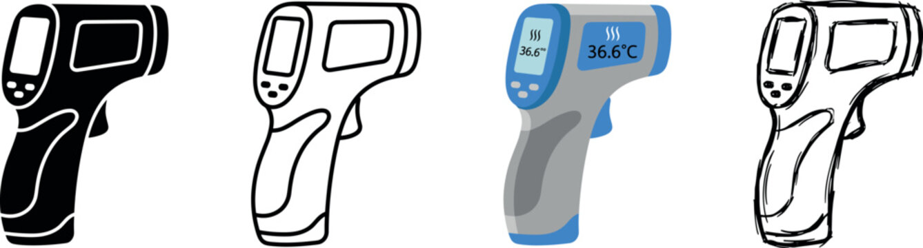 Collection of Infrared Thermometers Showing Temperature Readings vector illustration