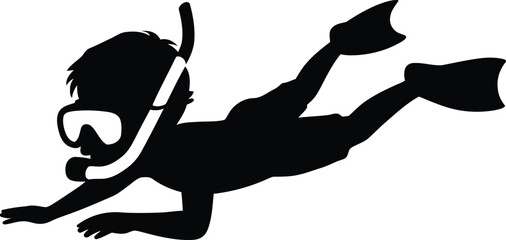 Black silhouette icon of a person snorkeling with mask and fins silhouette swimming flippers © Md Mujahid Fakir