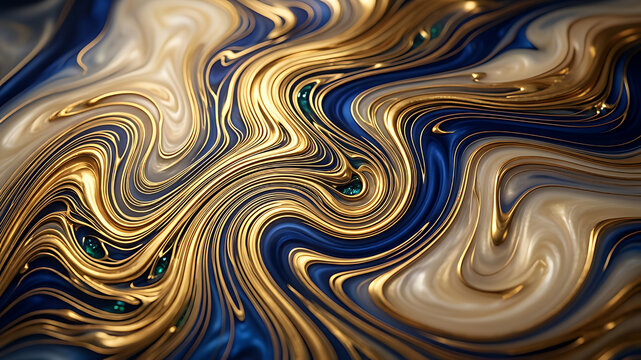 Abstract Luxury Marble Liquid Wave Texture with Gold and Blue Swirls