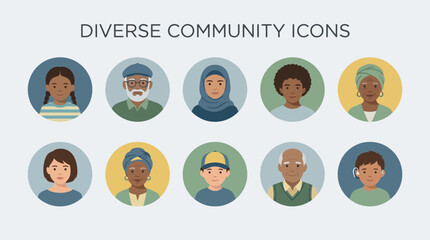 Fototapeta premium Diverse community avatar icons representing multicultural society members