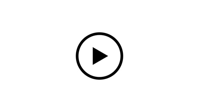 Clean black play button composed of a triangle inside a circle, centrally positioned on a pure white background, symbolizing media playback initiation or the start of