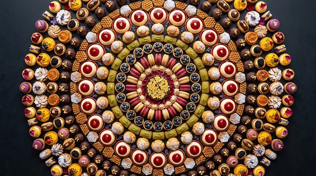 Gourmet Dessert Mandala of Assorted Luxury Pastries and Sweets