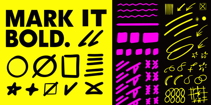 Hand drawn Marker Elements And Shapes Bold Graphic Design Style