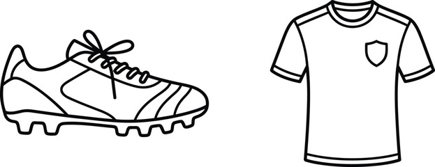 Black line drawing of soccer shoe and shirt © MdAshfakurRahman