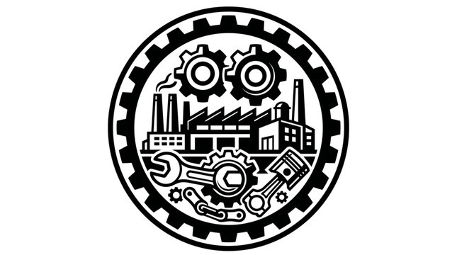 Industrial factory and mechanical gears logo emblem for industry and engineering